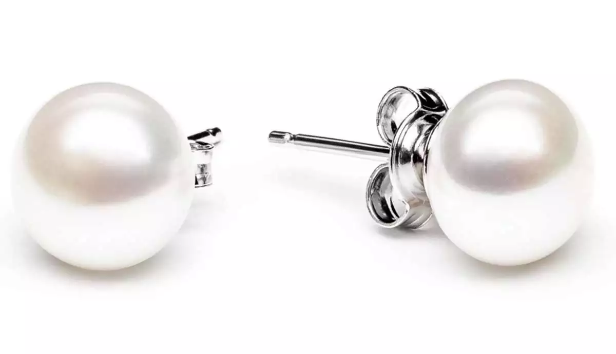 Klassischer Perlenohrstecker weiß 7.5-8 mm, Button, Sicherheitsverschluss 925er Silber, Gaura Pearls, Estland